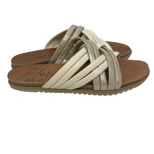 Blowfish Myll Sandals Women’s Bone and Gold Slip  EUC On Size 7.5